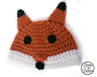 Crochet Fox Hat Beanie - Any size Newborn to Adult