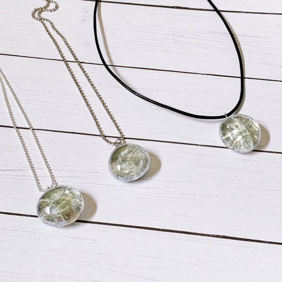 Painted Cracked Glass Pendant Necklace