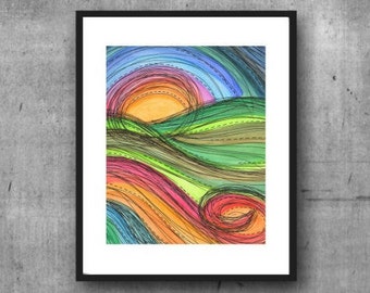 Loose Landscape, Abstract Landscape, Abstract Sunrise Sunset, Colorful Landscape, 8 x 10, 11 x 14