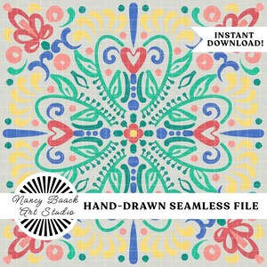 Hand-Drawn Floral Tile Pattern - Seamless Vintage Style (Digital Download)