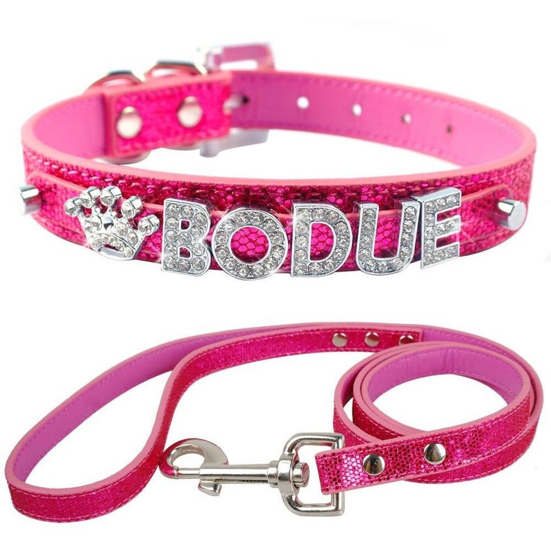 Bling Personalized Leather Small Pet Collar Leash