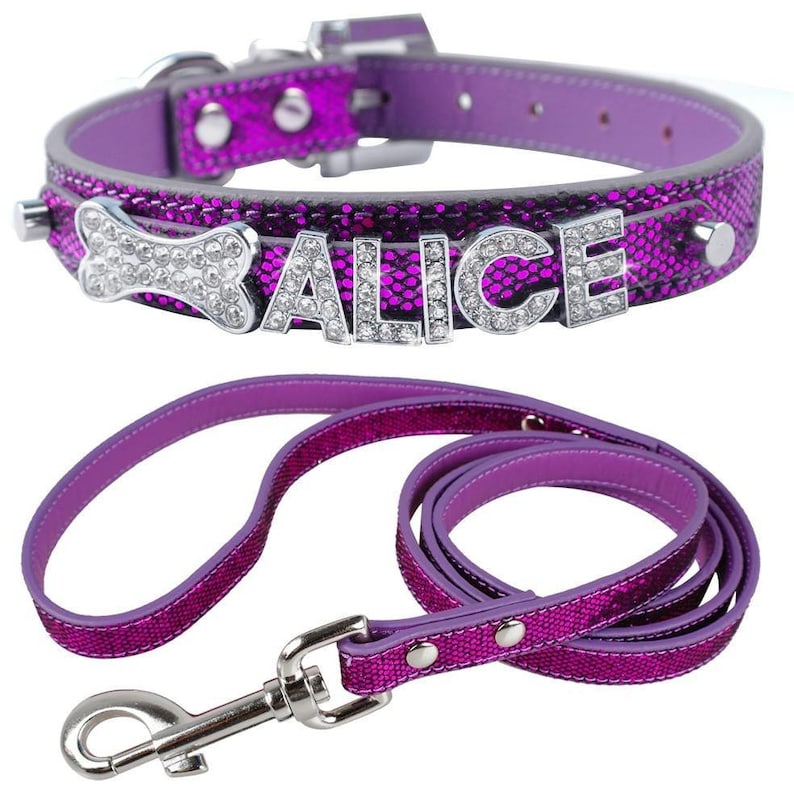 Bling Personalized Leather Small Pet Collar Leash