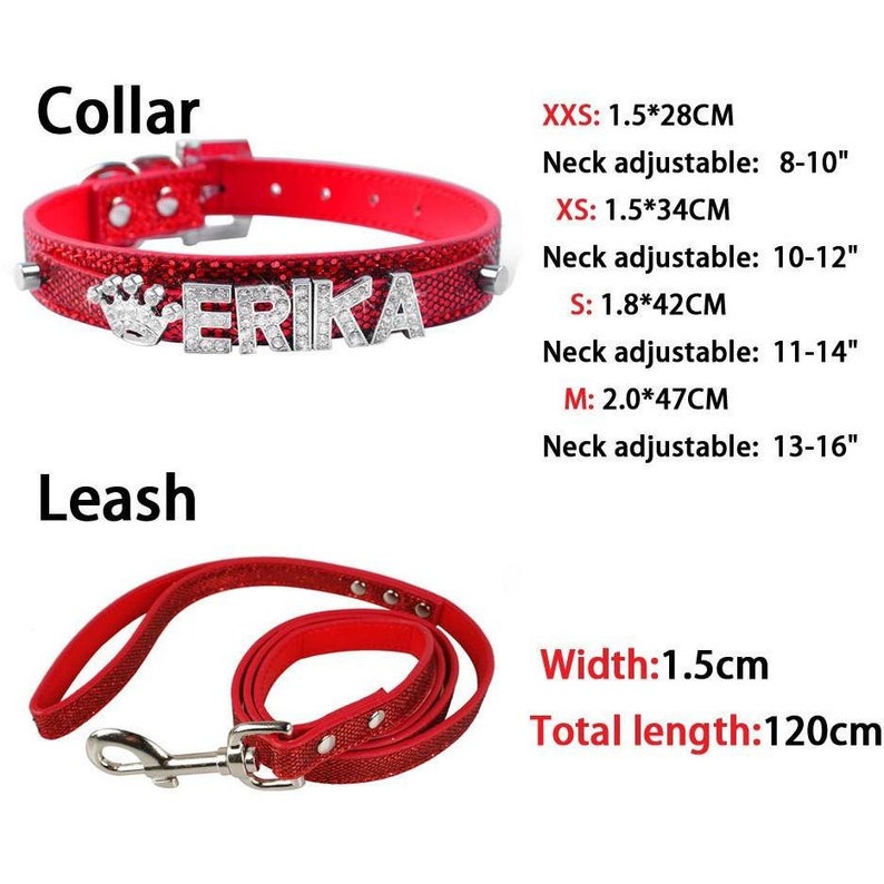 Bling Personalized Leather Small Pet Collar Leash