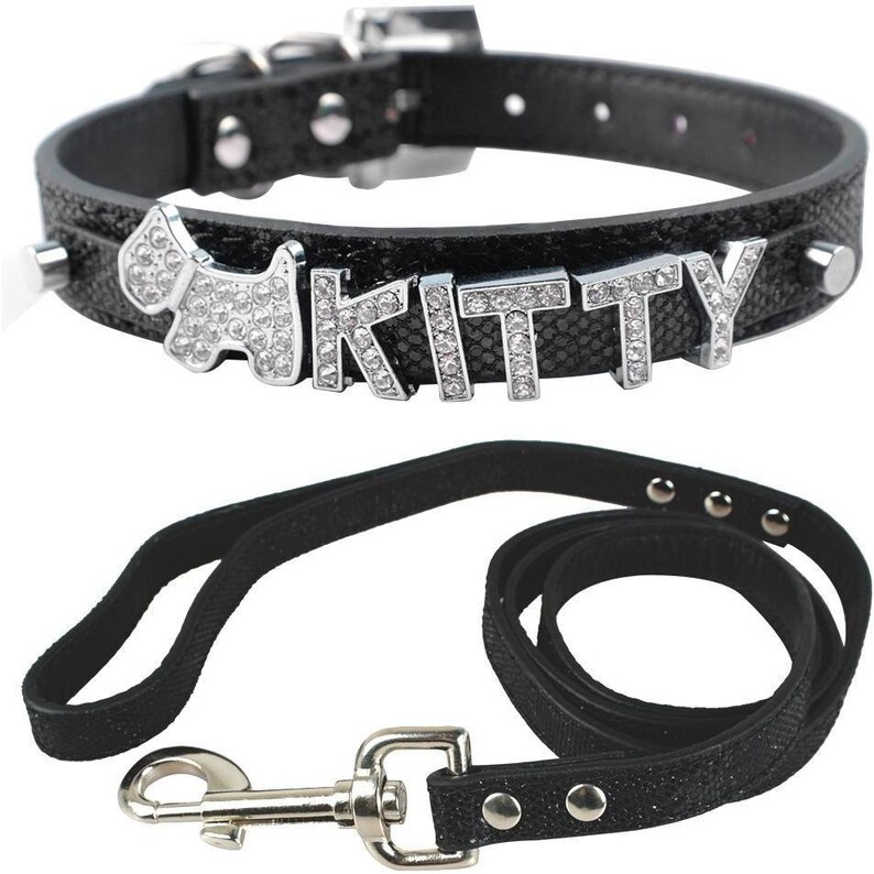 Bling Personalized Leather Small Pet Collar Leash