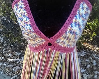 Festive Halter Top/Multicolored With Fringe/Will Look Great With Shorts Or Jeans