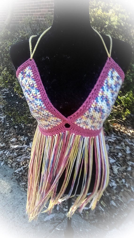 Festive Halter Top/Multicolored With Fringe/Will Look Great With Shorts Or Jeans