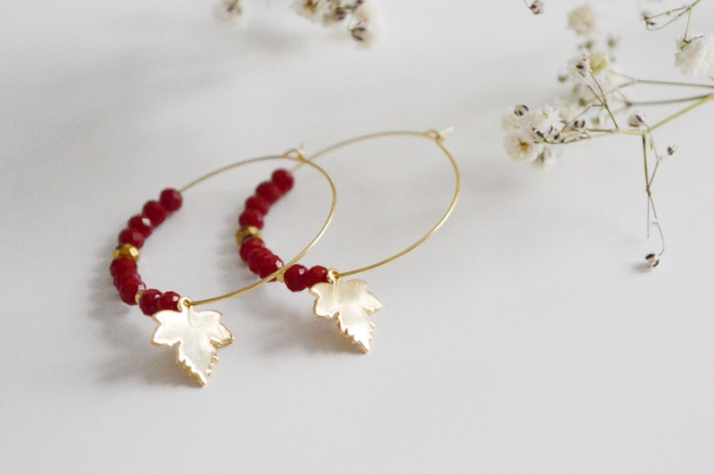 Creoles earrings Maple leavesgold plated