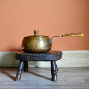 Stockli Netstal Copper Pot, Vintage Swiss Hammered Warming Pot with Wood Handle, Rustic Cookware