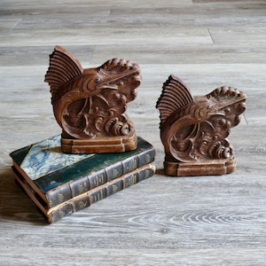 Syroco Wood Sailfish Bookends, Vintage Pressed Wood Swordfish Marlin Nautical Ocean Fishing Decor