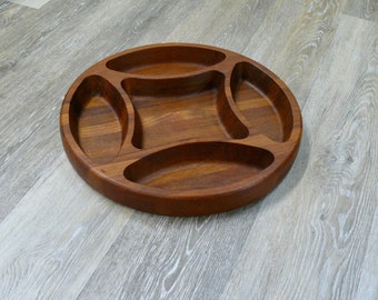 Large Dansk Teak Wood Divided Serving Bowl, Jens Quistgaard Design 15" Charcuterie Cheese Board, Vintage Danish Modern Wood Serving Tray