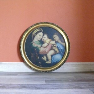 Framed The Madonna of the Chair Lithograph by Artist Raphael, Gold Gilded 25&quot; Frame, Renaissance Fine Art, Gallery Wall Decor