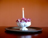 Vintage Fenton White Hobnail Milk Glass Candle Bowl and Vase, Country Farmhouse Wedding Milk Glass Centerpiece Bowl