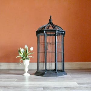 Victorian Domed Wood and Wire Bird Cage, Tall 32&quot; Handmade Octagon Bird Cage Planter, Vintage Farmhouse Wedding Front Porch Decor