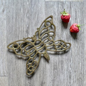 Brass Butterfly Shaped Trivet Pot Holder, Vintage 8&quot; Brass Wall Hanging, Boho Butterfly Gift, Brass Butterfly Wall Hanging Kitchen Decor