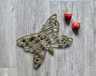 Brass Butterfly Shaped Trivet Pot Holder, Vintage 8" Brass Wall Hanging, Boho Butterfly Gift, Brass Butterfly Wall Hanging Kitchen Decor