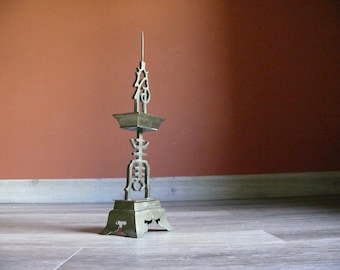 Brass Spike Pillar Candle Holder, Vintage 16 inch Footed Pricket Candleholder, Hollywood Regency Decor