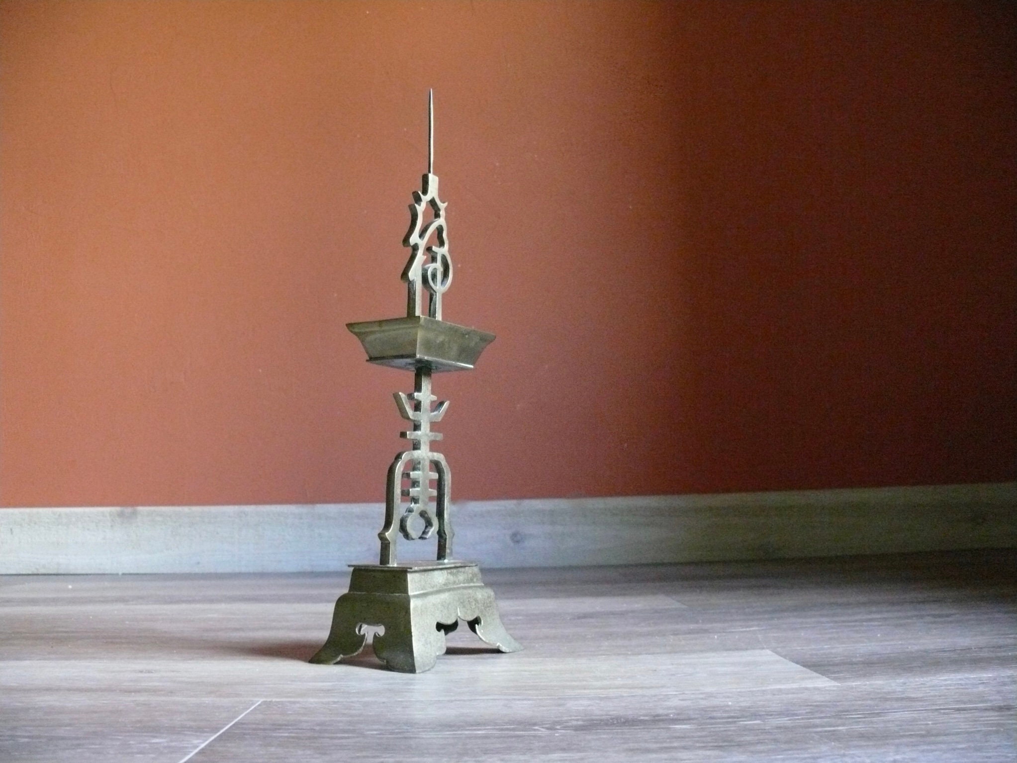 Tall Ornate Brass Spike Pillar Candle Holder Vintage 16 Etsy UK