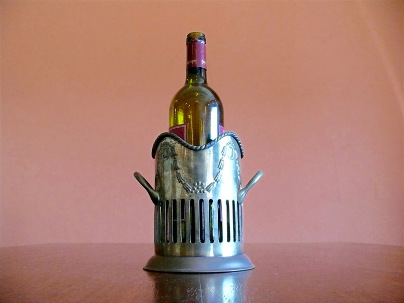 Vintage Brass Wine Bottle Holder Coaster Caddy Ornate Handled Etsy