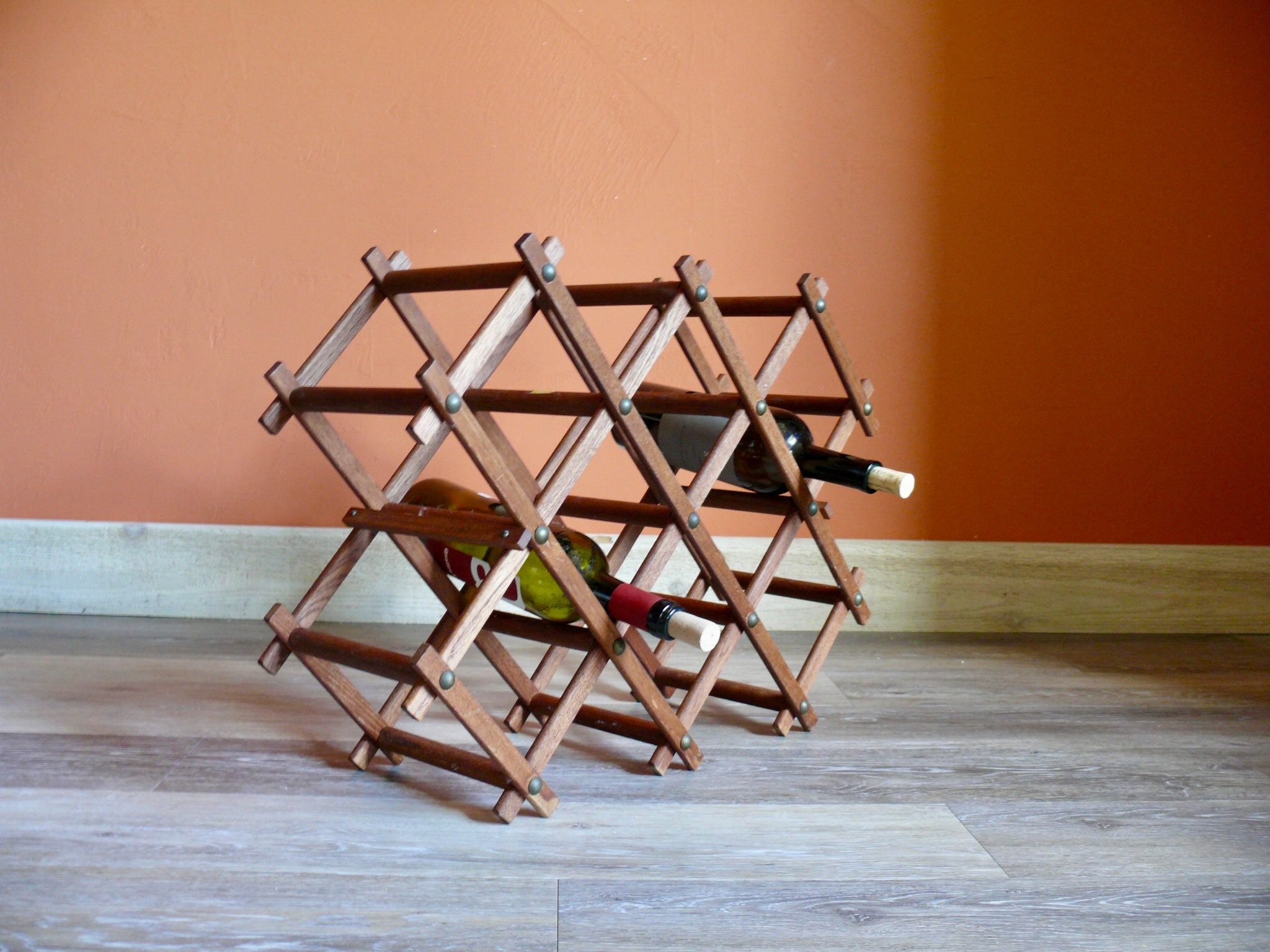 Accordion Teak Wood Wine Rack Vintage Folding 8 Bottle Rack Etsy