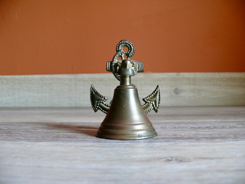 Weathered Brass Wall Mount Front Porch Nautical Bell Small Brass Ships Anchor Bell Vintage Ship Boat Nautical Office Home Decor