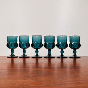 6 Color Crown Riviera Blue Water Goblets, Vintage 8oz Colony Glass Stemmed Water Glasses, Farmhouse Blue Glass Place Setting