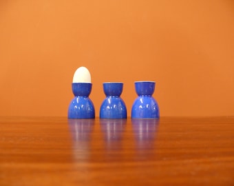 Cobalt Blue Porcelain Egg Cups, Set of Three, Vintage Scandinavian Kitchenware