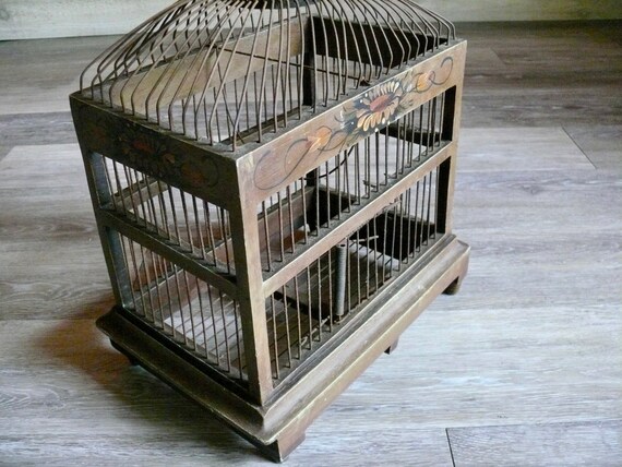 Tole Painted Wood and Wire Birdcage With Top Hanging Ring - Etsy