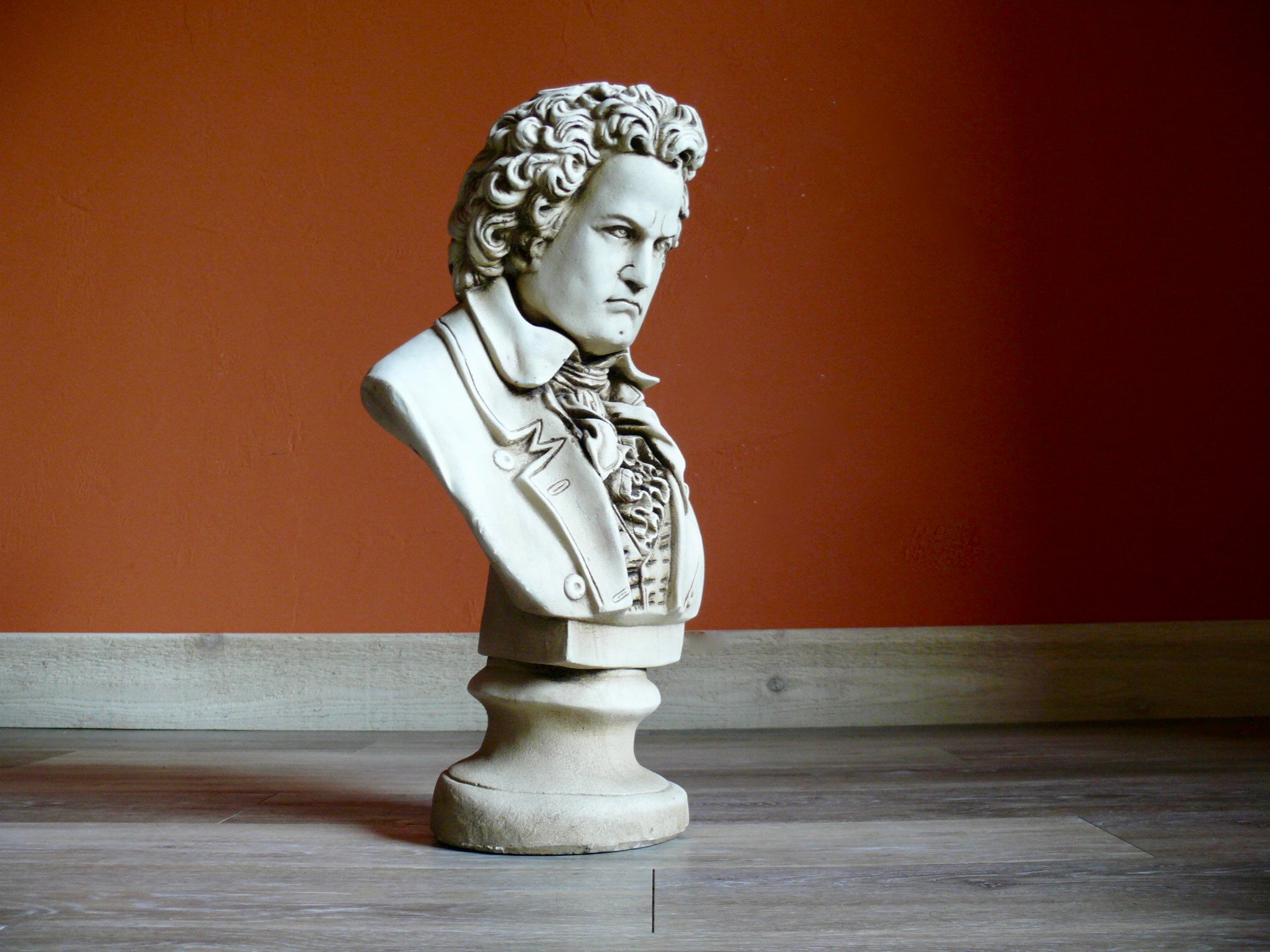 Large Beethoven Plaster Bust, Vintage Antiqued Glazed Composer Statue, Classical Music Room Piano Decor