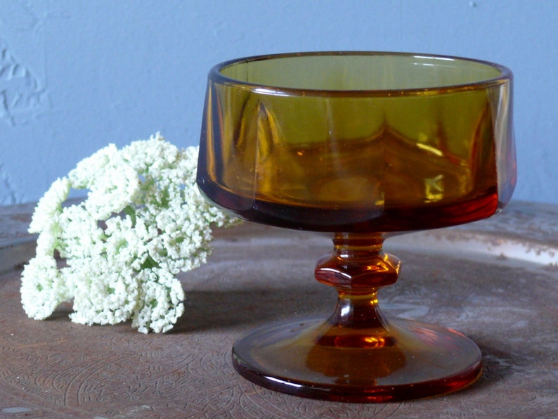 6 Vintage Amber Glass Pedestal Dessert Dishes Sherbet Bowls Etsy