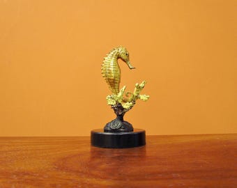 Brass Seahorse Figurine on Coral Base, Vintage SPI Gallery Sculpture, Nautical Coastal Decor