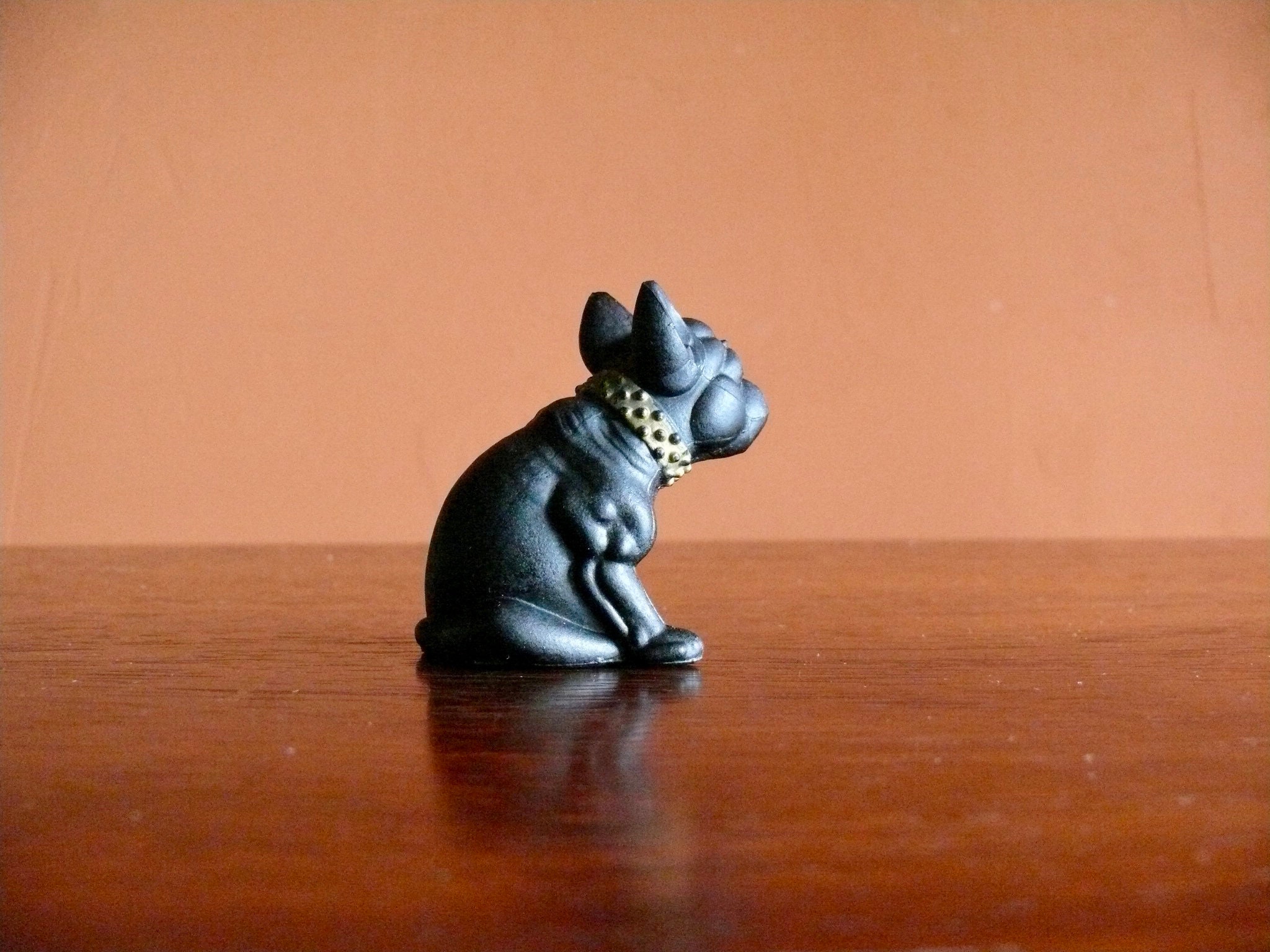 Westmoreland Black Glass French Bulldog Figurine With Gold