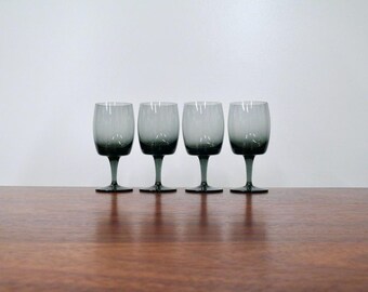Gorham Accent Smoky Gray Water Goblets, Set of Four, Vintage West Germany Crystal Stemware