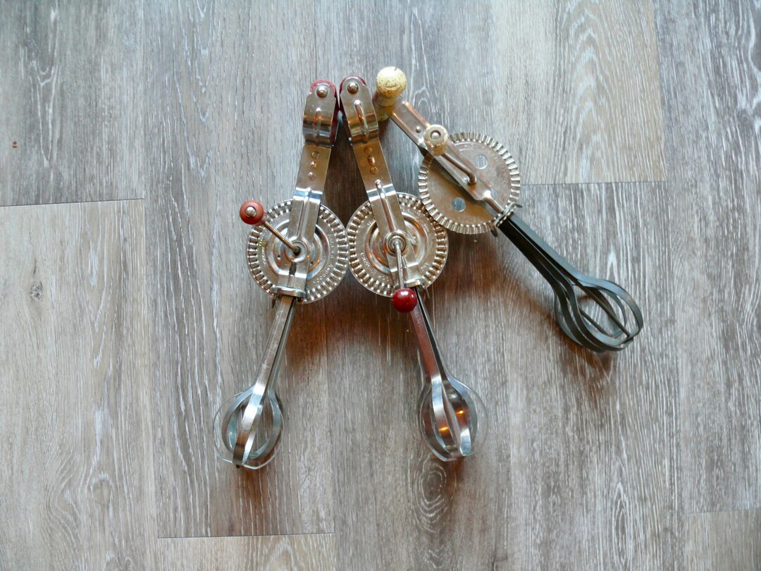 3 Old Hand Crank Mixers, Ekco High Speed Beater, Androck Prod USA Hand