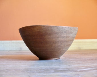 Vintage Hand Turned Mahogany Wood Bowl, Rustic Artisan Signed 8" Wood Catch-All Key Bowl Succulent Planter