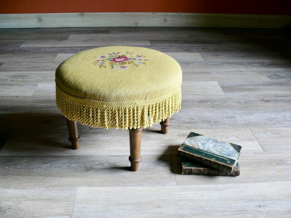 Small foot stool with floral needle point top; 12598-051B - R.H. Lee & Co.  Auctioneers