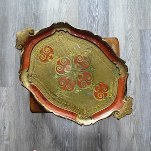 Vintage Florentine Tray, Hand Painted Gold and Orange Resin Vanity Tray, Made in Italy