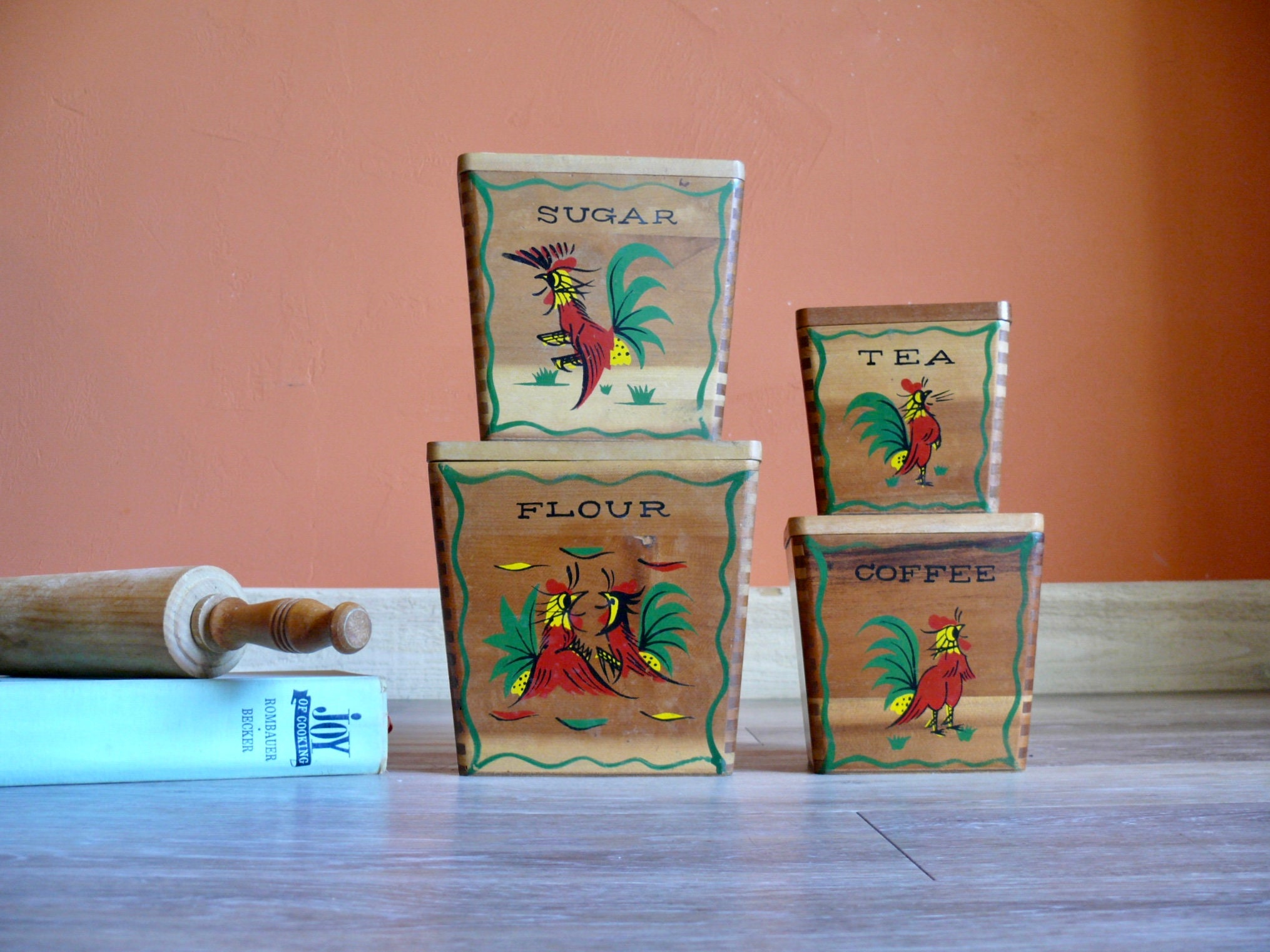 4 Mid Century Modern Plastic Nesting Baking Canisters Flour Sugar Coffee  Tea 8 