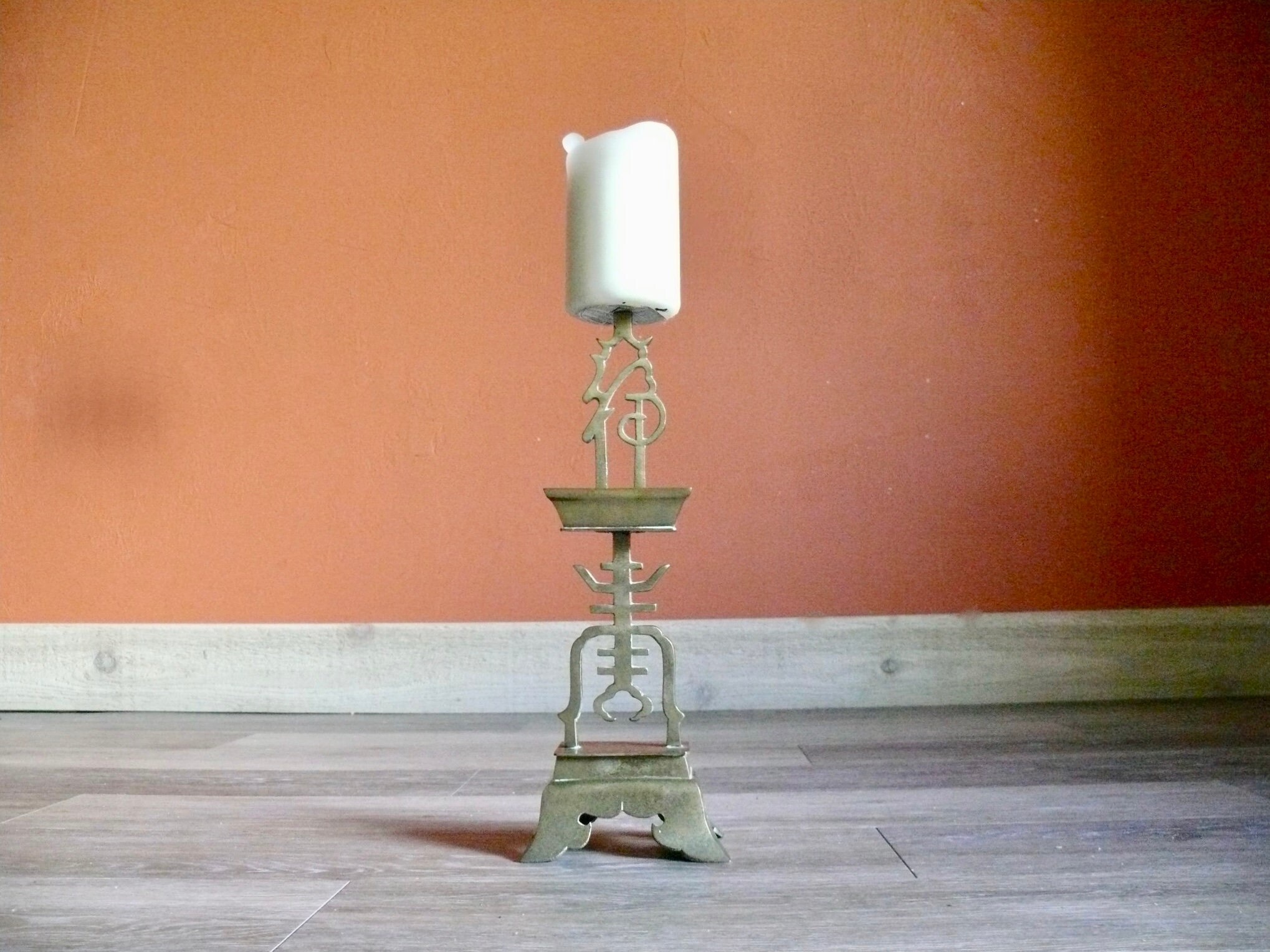 Tall Ornate Brass Spike Pillar Candle Holder Vintage 16 Etsy UK