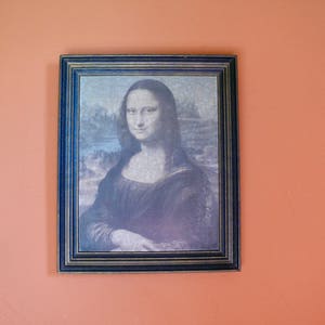 Framed Mona Lisa Lithograph Print on Board, Vintage 24&quot; Leonardo Da Vinci Mona Lisa Museum Fine Art Gallery Wall Decor
