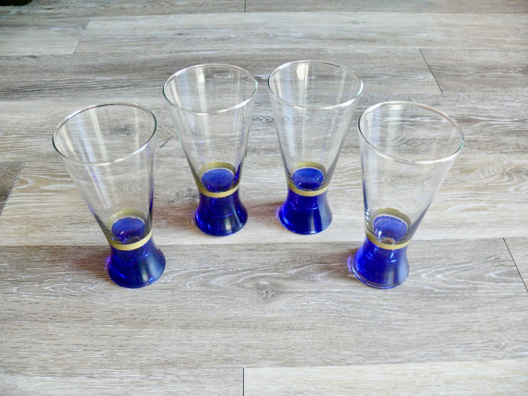 4 Vintage Pilsner Beer Glasses With Cobalt Blue Gold Bases Etsy