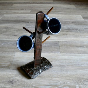 Vintage Wood Coffee Mug Holder Stand, 2 Tier Countertop Tree Rack