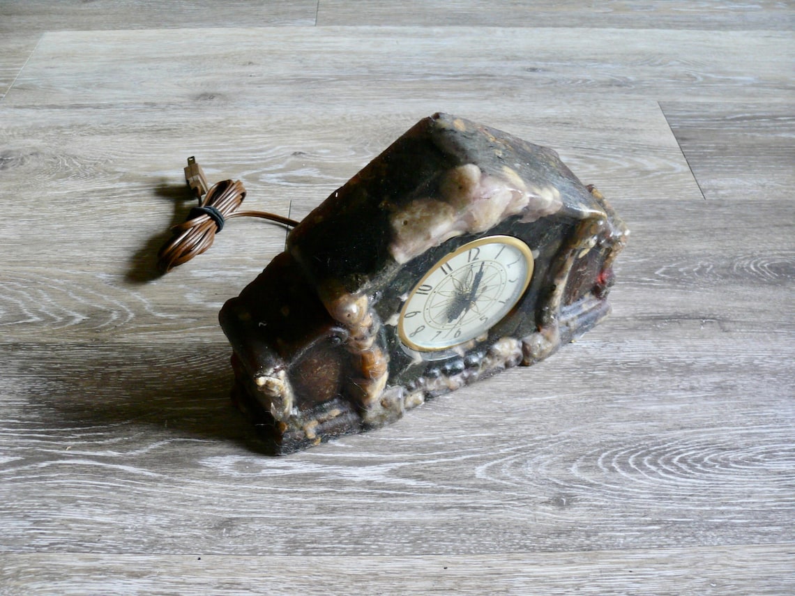 Vintage Lanshire River Rock Vomit Clock 1950s Molded Acrylic Etsy