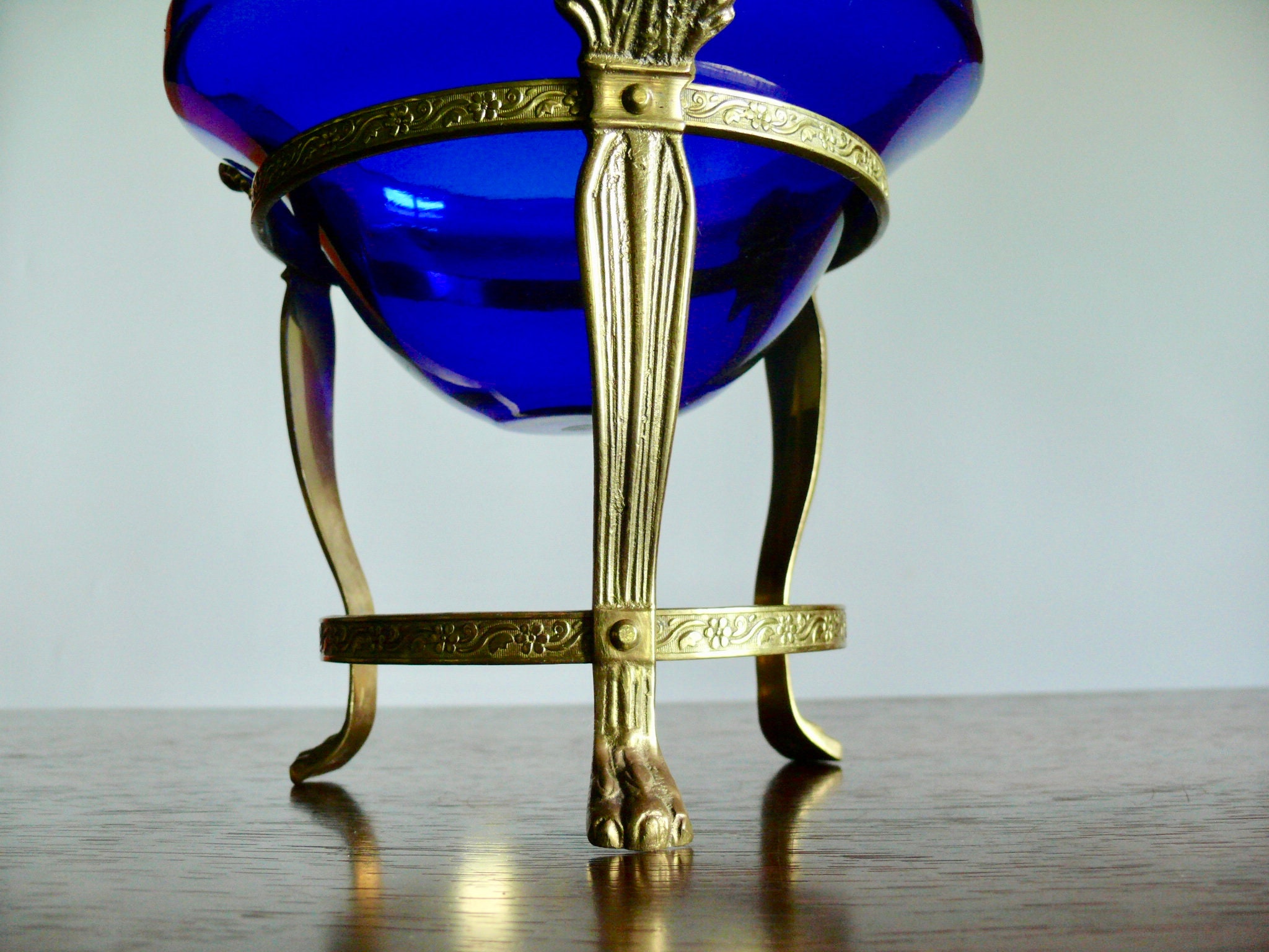 Cobalt Blue Glass Potpourri Bowl in Brass Tripod Stand with Etsy