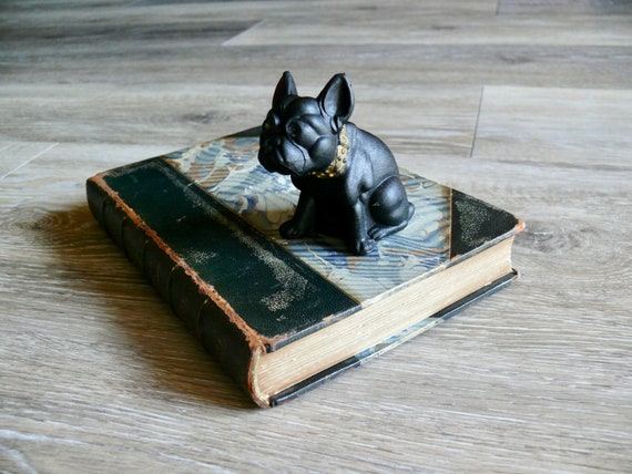 Westmoreland Black Glass French Bulldog Figurine With Gold