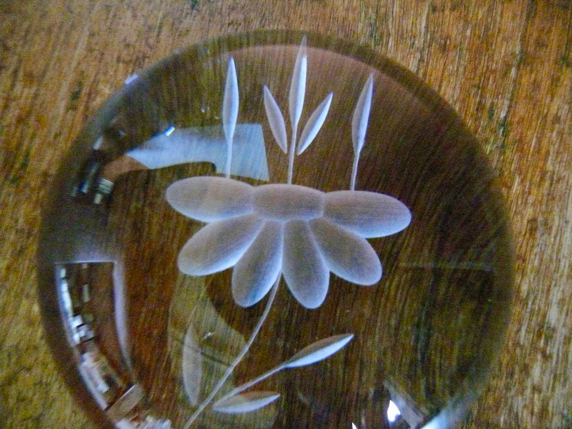 Lead Crystal Paperweight With Etched Flower New Job Gift for Etsy