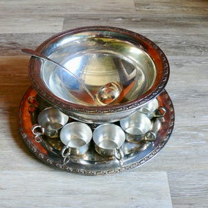 Miniature Metal Punch Bowl & Cups - Ruby Lane