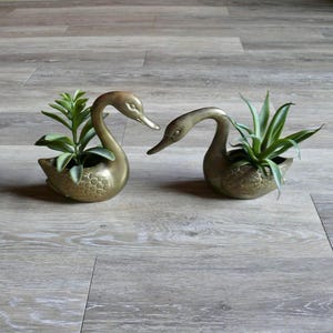 2 Brass Swan Shaped Planters, Brass Succulent Planters, Lovebird Wedding Accents, Modern Farmhouse Front Porch Garden Decor