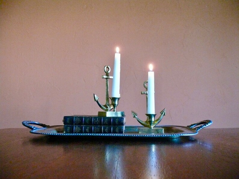 2 Solid Brass Boat Anchor Taper Candlestick Holders Nautical Etsy