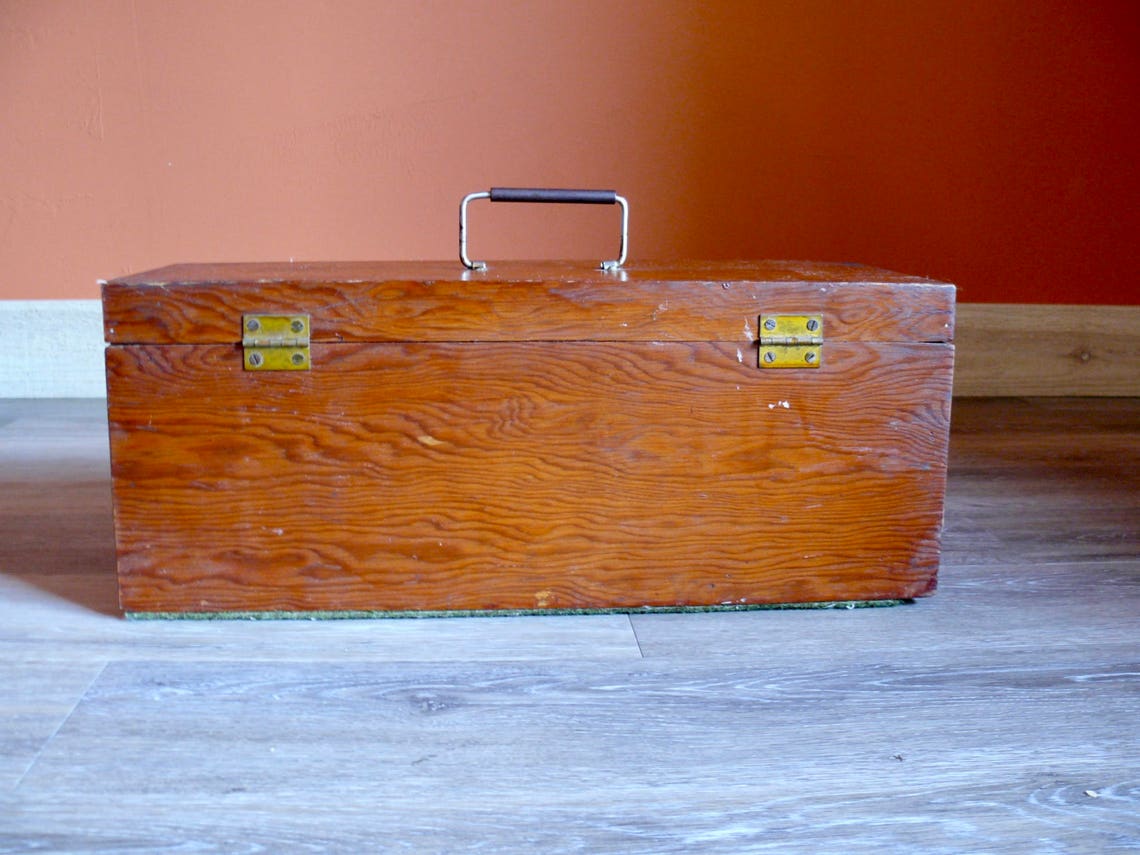 Large Old Wood Tool Box Vintage Handmade 20 Hinged Box Etsy