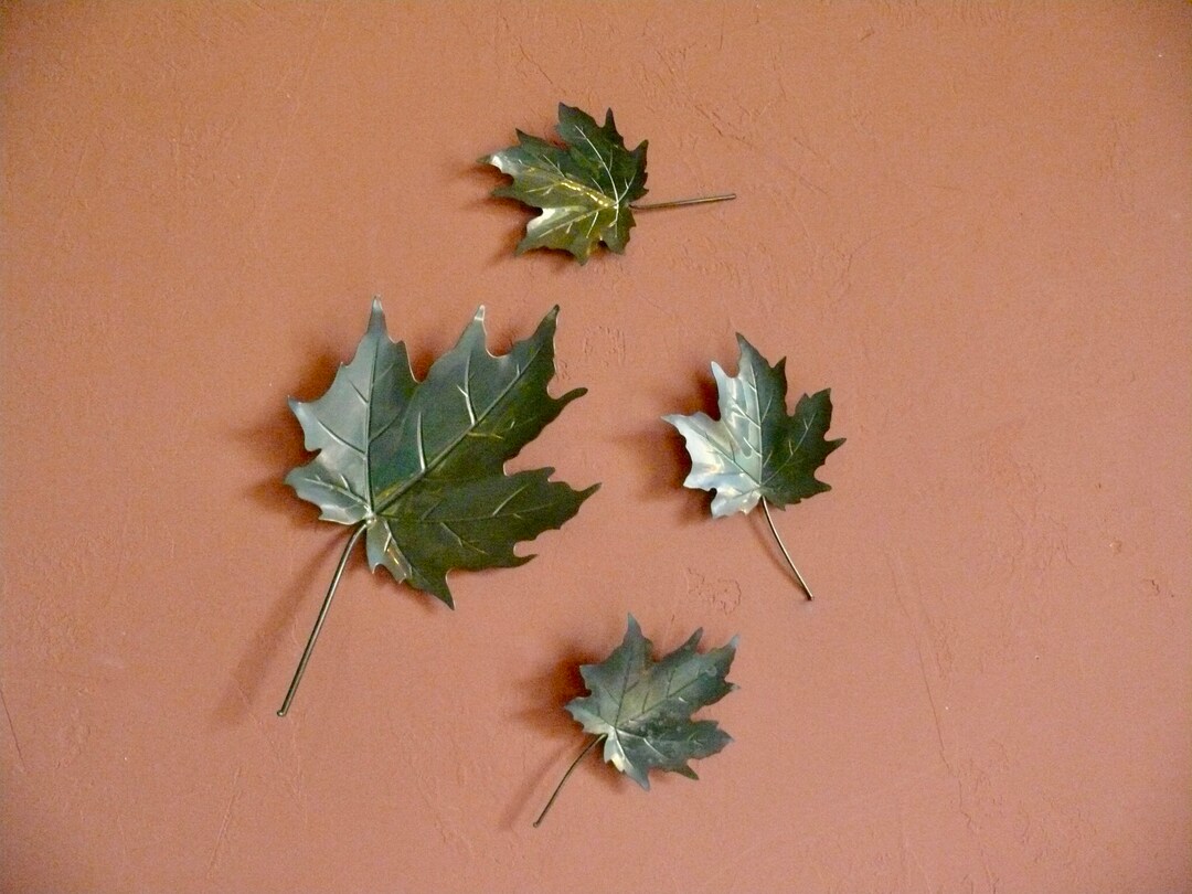 Brass Maple Leaf Wall Hanging Set, Vintage Four Piece Metal Leaf Set